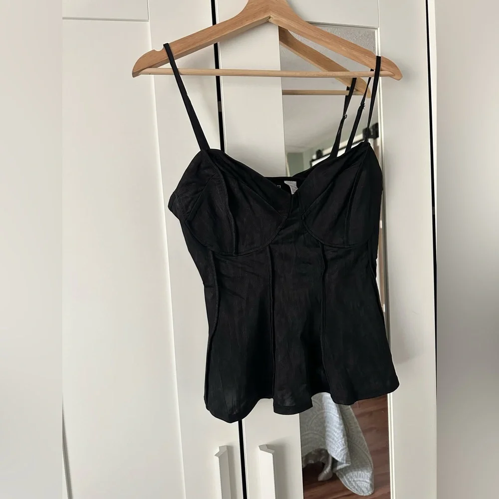 H&M Satin Bustier Peplum Cami with Spaghetti Straps in Black Womens Large - Picture 1 of 4